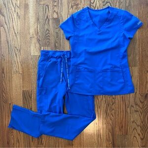Med Couture Royal Blue Scrub Set Scrub Top and Bottoms Small
